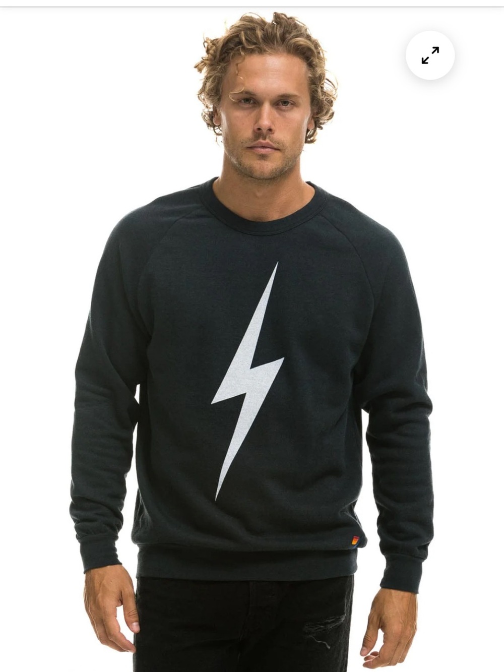 Aviator Nation Black Crewneck Sweater with White Lightning Bolt